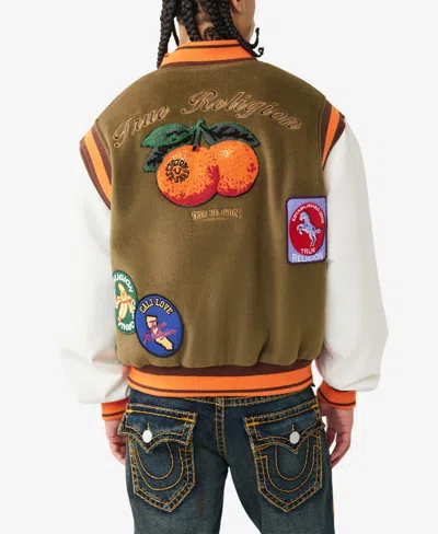 True Religion Garden Logo Retro Varsity Jacket In Green