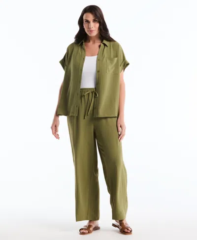 Rafaella Plus Size Drawstring Wide-leg Pants In Green