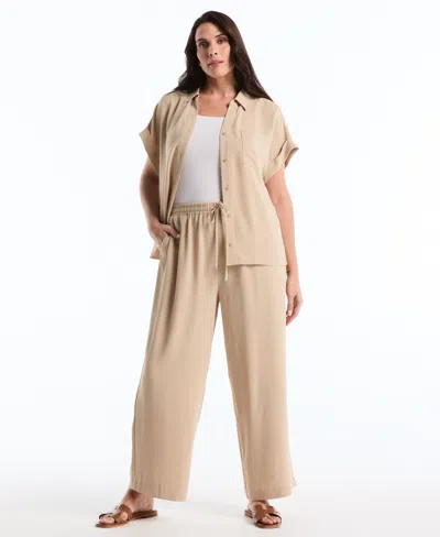 Rafaella Plus Size Drawstring Wide-leg Pants In Brown