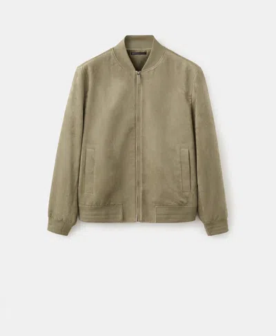 Mango Suede-effect Bomber Jacket Khaki In Green