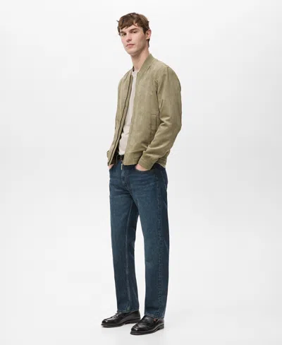 Mango Suede-effect Bomber Jacket Khaki In Green