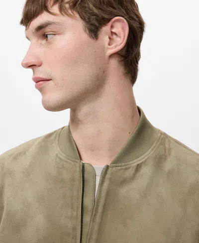 Mango Suede-effect Bomber Jacket Khaki In Green