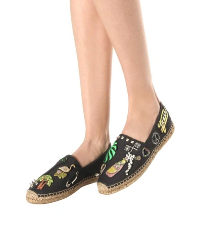 Marc Jacobs Sienna Embellished Appliquéd Canvas Espadrilles In Llack Multi