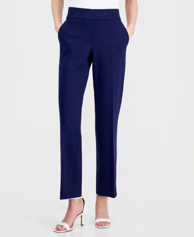 Anne Klein Plus Size Mid-rise Pull-on Straight Pants In Blue