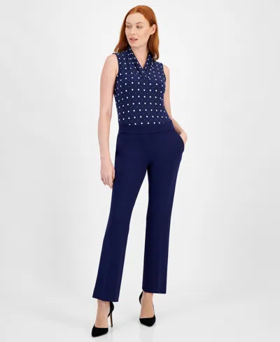 Anne Klein Plus Size Mid-rise Pull-on Straight Pants In Blue