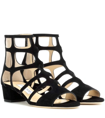 Shop Jimmy Choo Ren 35 Suede Sandals In Black