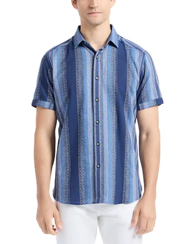 Robert Graham Pembroke Stripe Cotton Short Sleeve Button-up Shirt In Blue