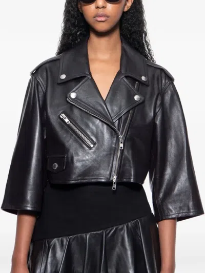 Stand Studio Piper Cropped Leather Jacket In Black