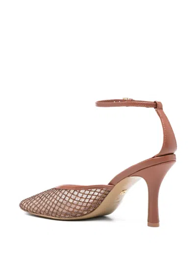 Lola Cruz Ruby Ankle Strap Net Pumps In Brown