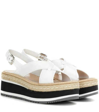 Prada Leather Platform Sandals In White
