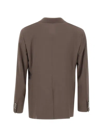 Manuel Ritz Double-breasted Peak Lapel Blazer In Brown