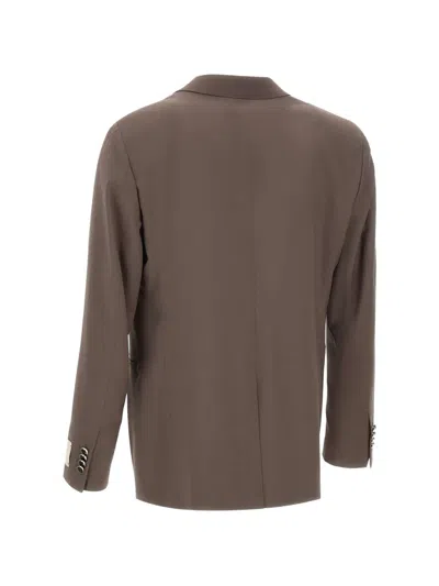 Manuel Ritz Double-breasted Peak Lapel Blazer In Brown
