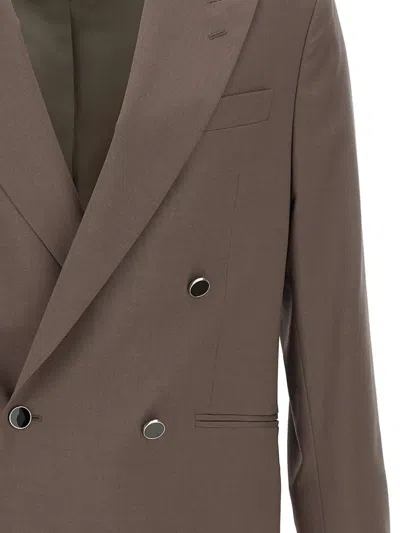 Manuel Ritz Double-breasted Peak Lapel Blazer In Brown