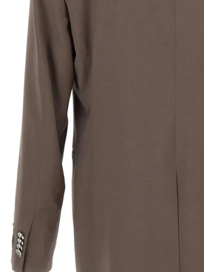 Manuel Ritz Double-breasted Peak Lapel Blazer In Brown