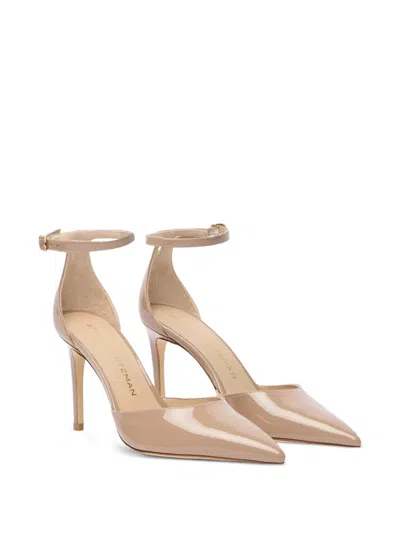 Stuart Weitzman Stuart Power Strap Patent-leather Pumps In Neutral