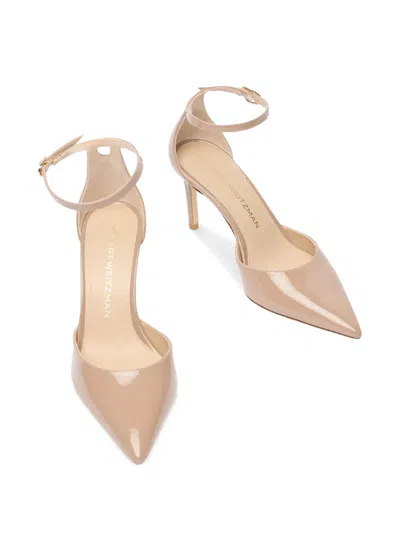 Stuart Weitzman Stuart Power Strap Patent-leather Pumps In Neutral