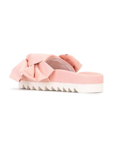 Shop Joshua Sanders Denim Bow Sliders In Pink