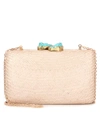 Kayu Jen Embellished Straw Box Clutch In Toast With Turquoise