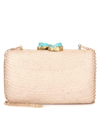 Shop Kayu Jen Embellished Straw Box Clutch In Toast With Turquoise