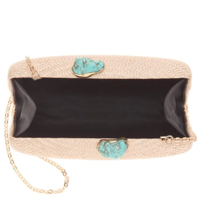 Shop Kayu Jen Embellished Straw Box Clutch In Toast With Turquoise