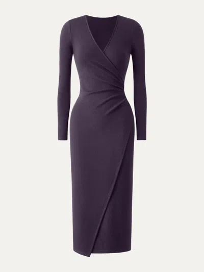 Oglmove Surplice Wrap Long Sleeve Dress In Purple