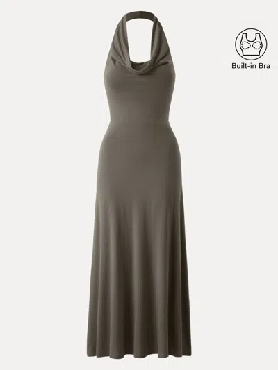 Oglmove Stunning Cowl Neck Flared Maxi Brami Dress In Gray