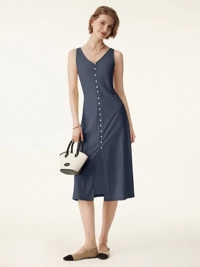 Oglmove Multi-wear V-neck Button Front Midi Vest Dress