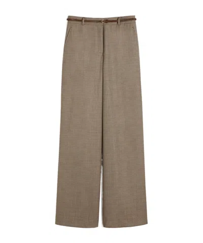 Max Mara Patterned Wool Wide-leg Trousers In Green