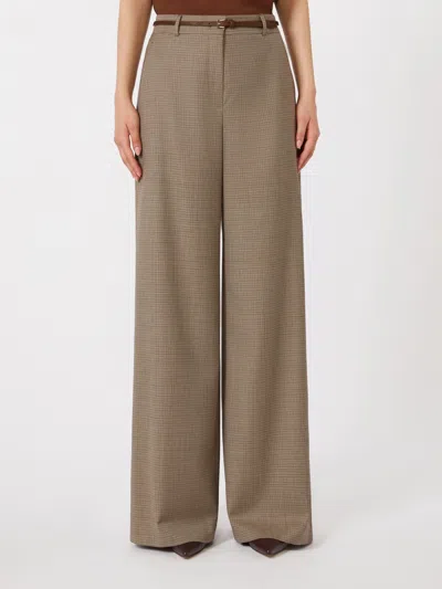 Max Mara Patterned Wool Wide-leg Trousers In Green
