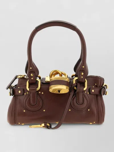 Chloé Paddington Brown Shoulder Bag With Oversized Padlock And C-shaped Buckles In Grainy Leather Woman