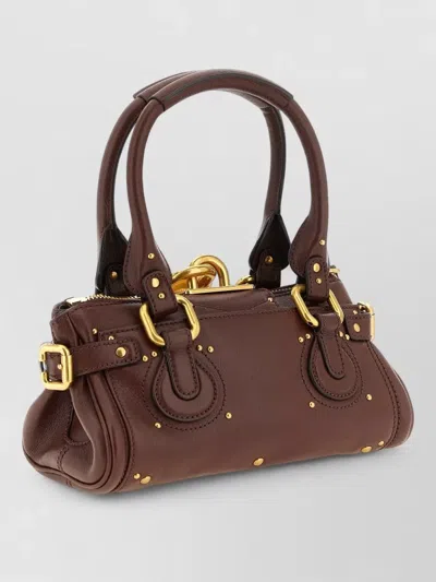 Chloé Paddington Brown Shoulder Bag With Oversized Padlock And C-shaped Buckles In Grainy Leather Woman