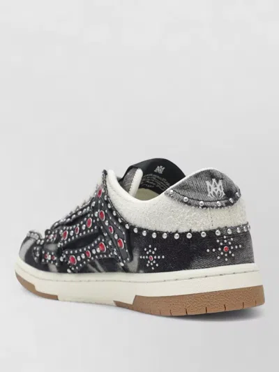 Amiri Skel Top Black Sneaker With Beads And Crystals Application And Logo On The Heel In Fabric And Cotton In White