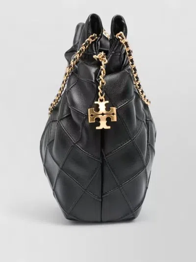 Tory Burch Fleming Black Shoulder Bag With Chain-link Shoulder Strap And Double T Motif In Grained Leather Woma