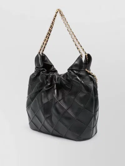 Tory Burch Fleming Black Shoulder Bag With Chain-link Shoulder Strap And Double T Motif In Grained Leather Woma