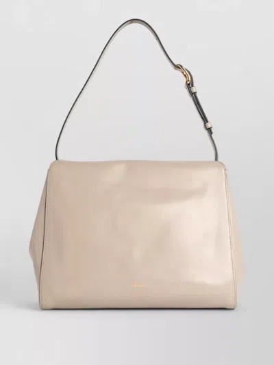 Furla Domus M Structured Neutral Leather Shoulder Bag
