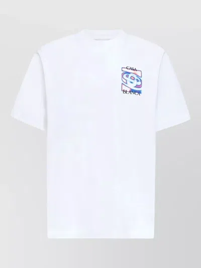 Casablanca Men White Crewneck T-shirt With Logo Detail On The Front And Maxi Logo On The Rear In Cot