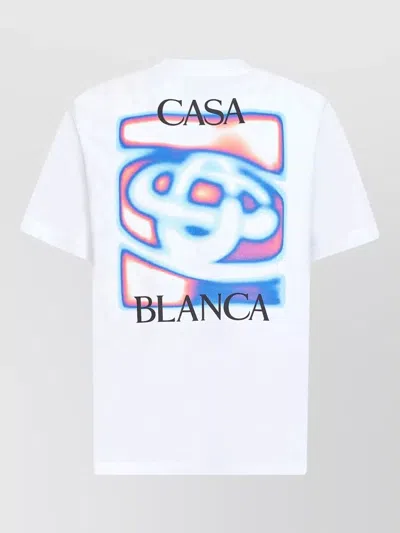 Casablanca Men White Crewneck T-shirt With Logo Detail On The Front And Maxi Logo On The Rear In Cot