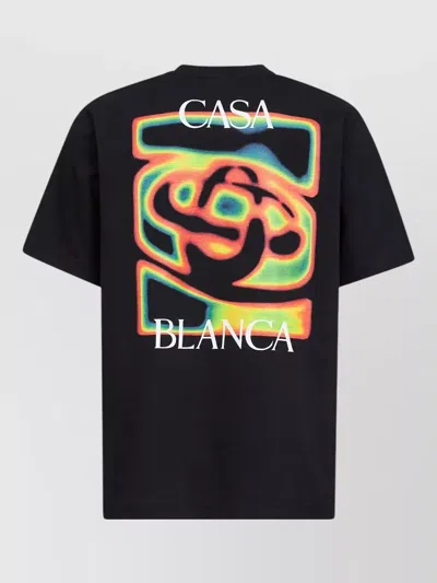 Casablanca Black Crewneck T-shirt With Logo Detail On The Front And Maxi Logo On The Rear In Cotton Man