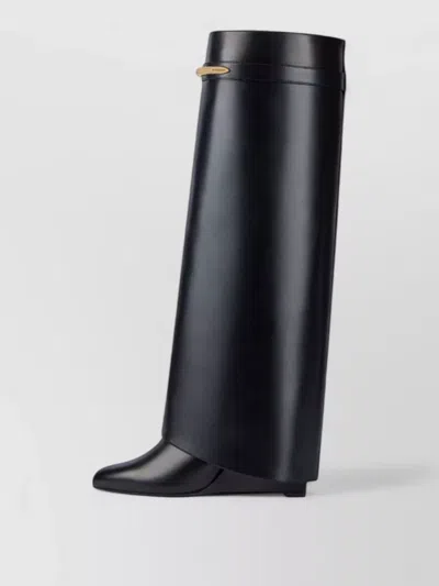 Givenchy Women Black Sandals With Logo Plaque On The Front And High Wedge Heel In Leather Woman In Multi