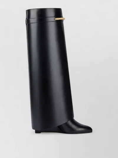 Givenchy Women Black Sandals With Logo Plaque On The Front And High Wedge Heel In Leather Woman In Multi