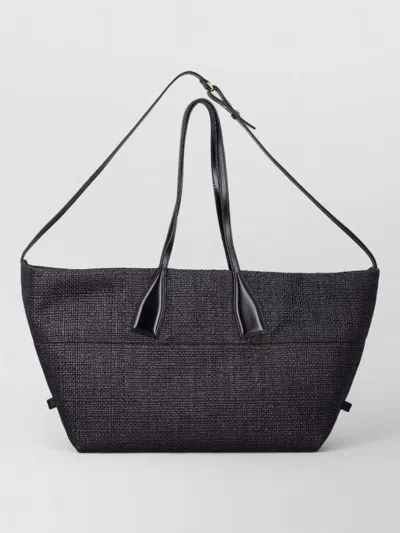 Balmain Raffia Medium Tote Structured Leather Handles