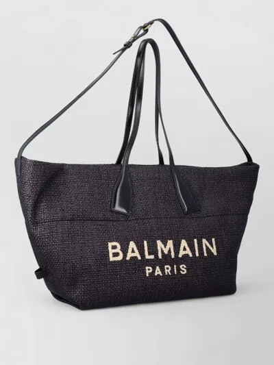 Balmain Raffia Medium Tote Structured Leather Handles