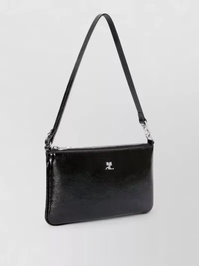 Courrèges Rectangular Naplack Pouch Adjustable Strap In Black