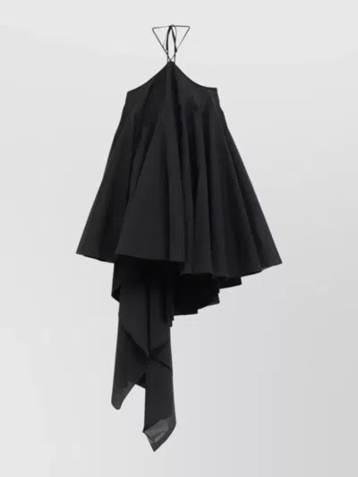 Jacquemus Courte Asymmetric Cotton-blend Crepon Halterneck Dress In Black