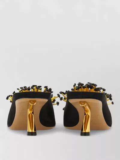 Ferragamo Black Heeled Sandals With Crystal Decoration On The Front In Fabric For Women