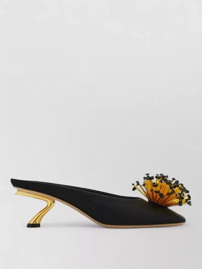 Ferragamo Black Heeled Sandals With Crystal Decoration On The Front In Fabric For Women