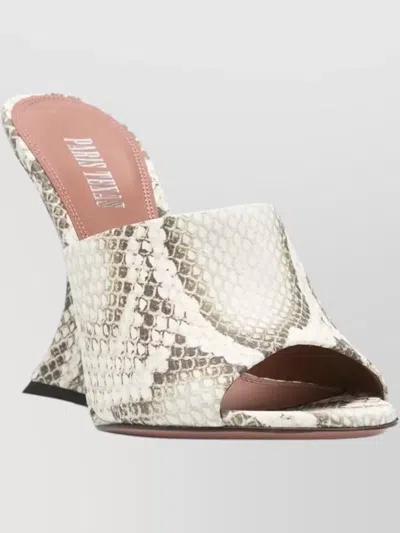 Paris Texas Python Print Wedge Heel Open Toe Mules In Animal Print
