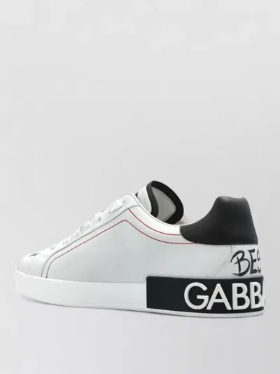 Dolce & Gabbana White Low Top Sneakers With Logo Patch On The Tongue And All-over Print In Leather Man In Multi