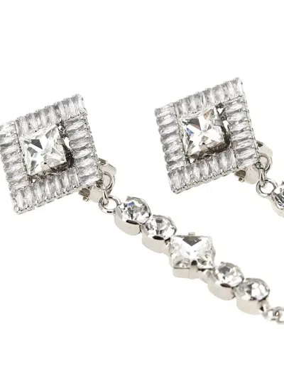 Alessandra Rich Mini Embellished Metal Earrings 10.5 Cm X 2.5 Cm In Silver