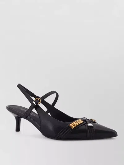 Pinko Gloria 18 Leather Pumps With Metal Lettering Detail In Black